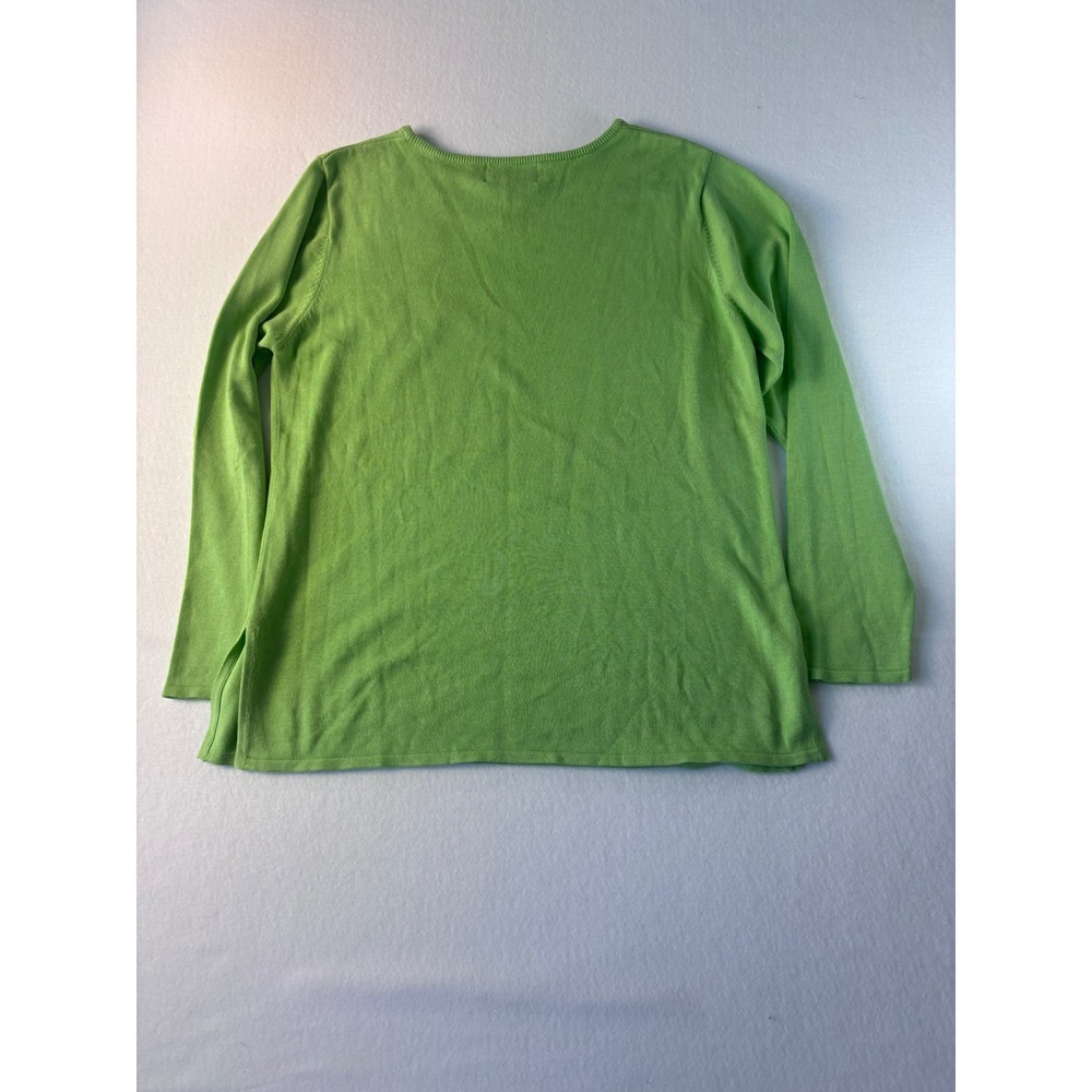 Bob Mackie Wearable Art Lime Green Beaded Feather Fringe Knit Sweater Womens L - Picture 9 of 10